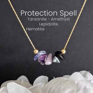 Natural Multi Gemstone Gold Necklace Amethyst Tanzanite Crystal Healing Protect
